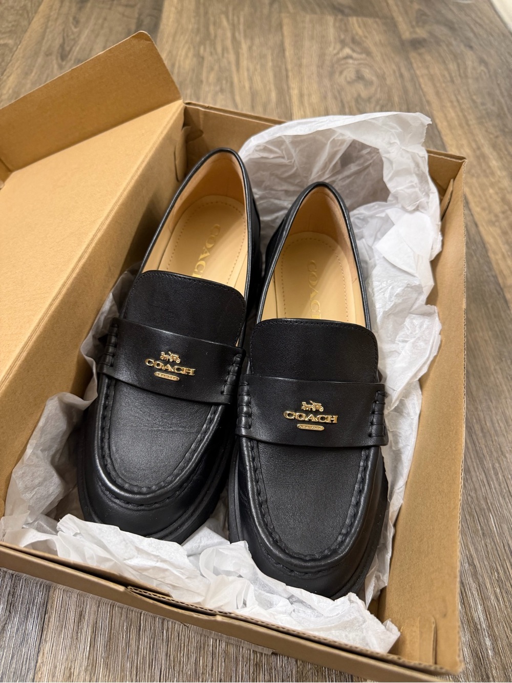 Coach Woman Black Leather Chunky Loafers - Picture 6 of 8
